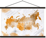 Schoolplaat - Rusland - Wereldkaart - Goud - 60x40 cm - Zwarte latten