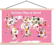 Wereldkaart Kinderen - Roze - Symbolen - 150x100 cm - Schoolplaat