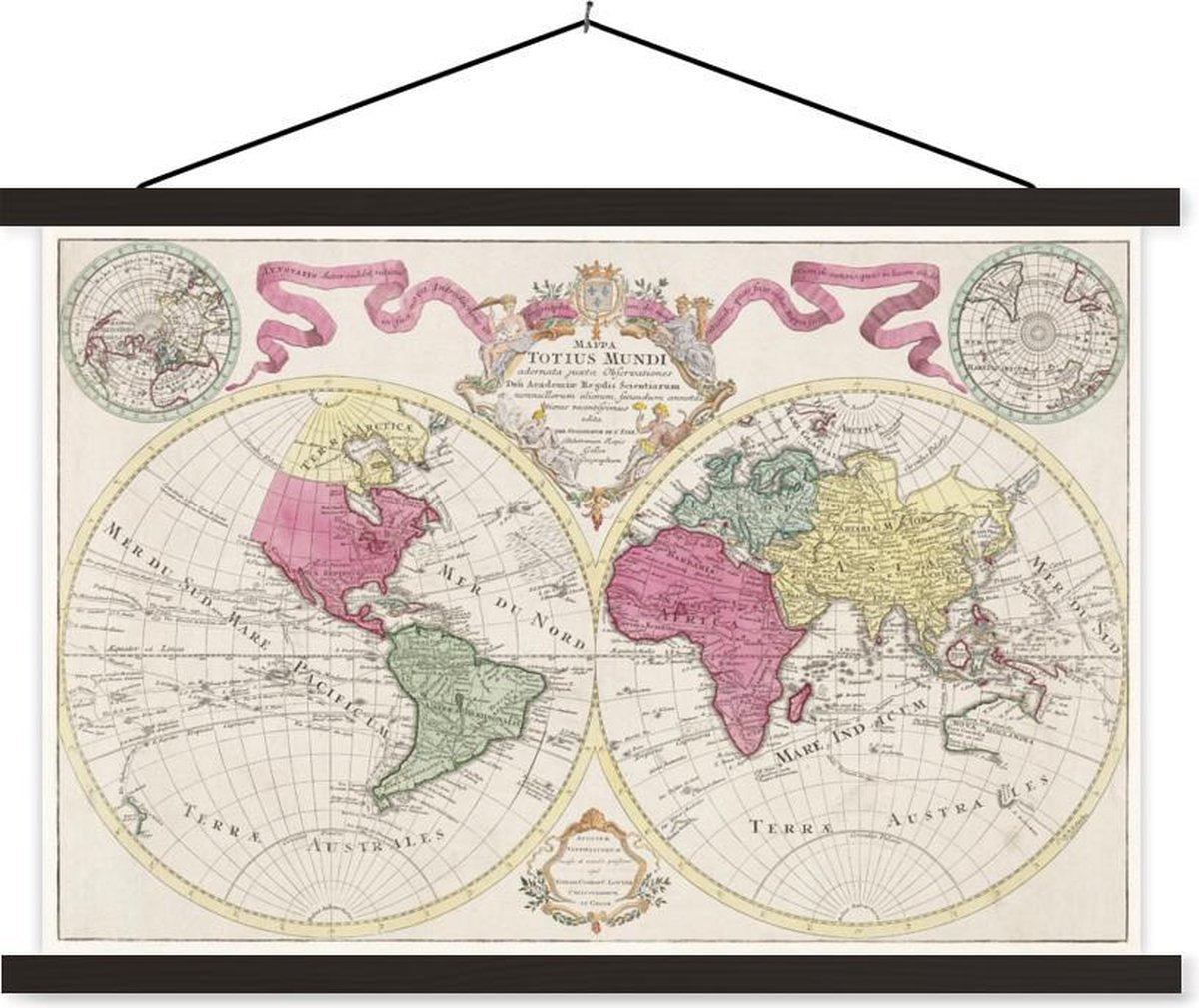 Schoolplaat - Wereldkaart - Vintage - Latijn - 90x60 cm