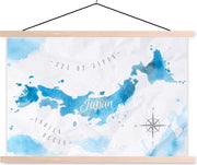 Schoolplaat - Wereldkaarten - Japan - Waterverf - 120x80 cm - Blanke latten