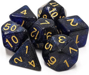 Polydice set - Polyhedral dobbelstenen set 8 delig | Set van 7 in velours bewaarzakje / bag / pouch| dungeons and dragons dnd dice | D&D Pathfinder RPG | Donkerblauw galaxy