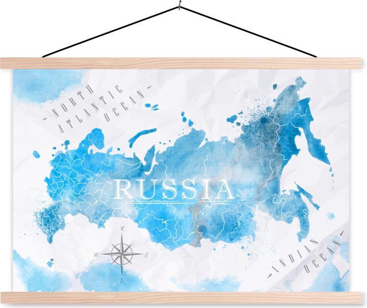 Wereldkaarten - Wereldkaarten - Rusland - Blauw - 150x100 cm - Textielposter