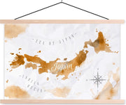 Schoolplaat - Verf - Japan - Wereldkaart - 60x40 cm - Blanke latten