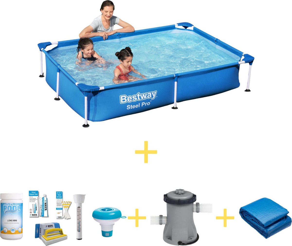 Bestway Zwembad - Steel Pro - 221 x 150 x 43 - Inclusief WAYS Onderhoudspakket