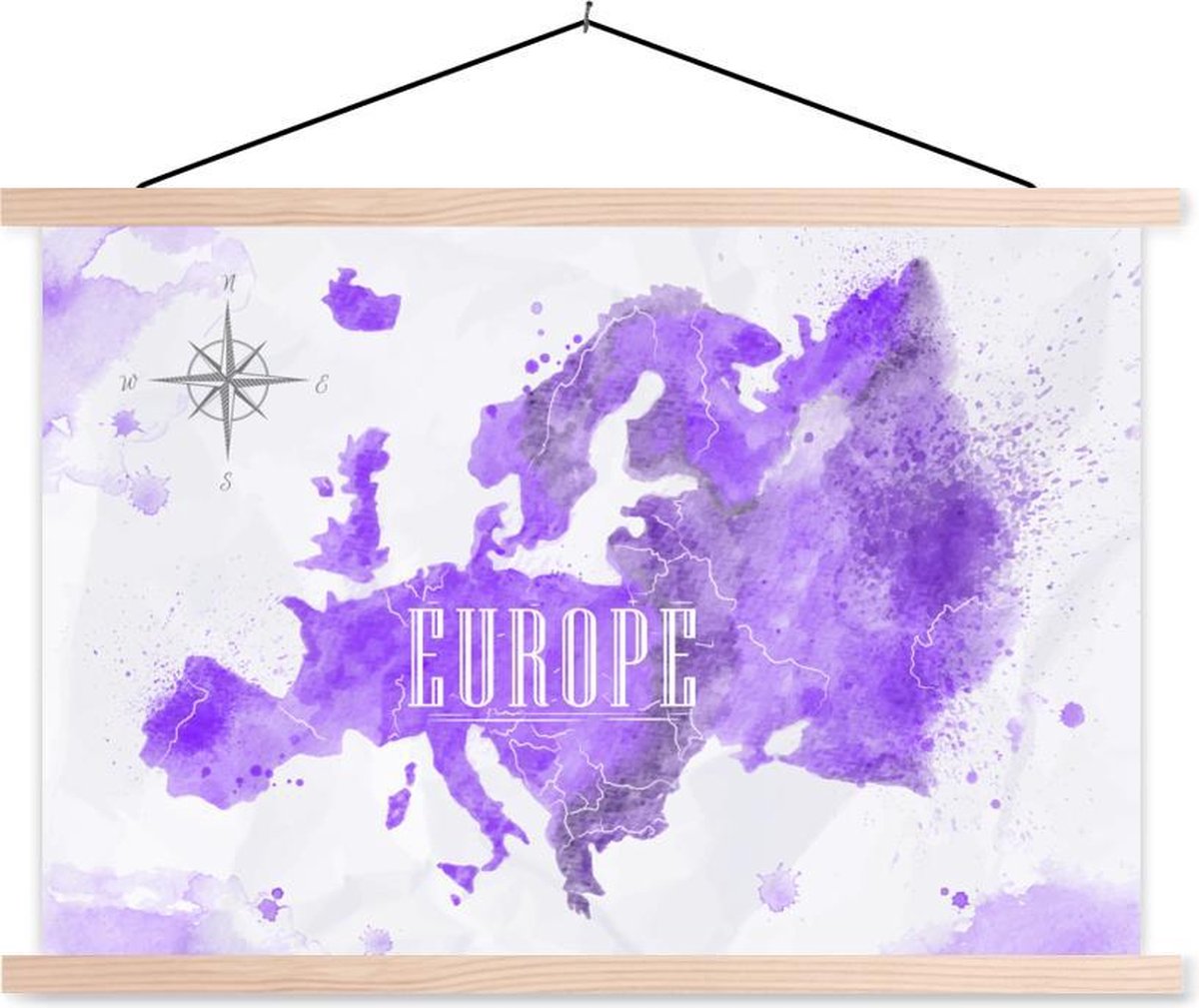 Schoolplaat - Europa - Wereldkaart - Verf - 60x40 cm - Blanke latten