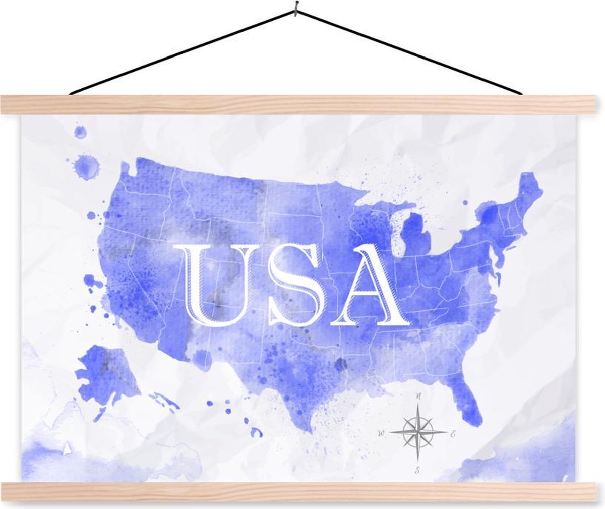 Schoolplaat - Verenigde Staten - Blauw - Wereldkaart - 120x80 cm - Blanke latten