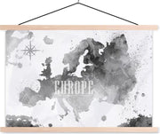 Schoolplaat - Waterverf - Wereldkaart - Zwart - 120x80 cm - Blanke latten