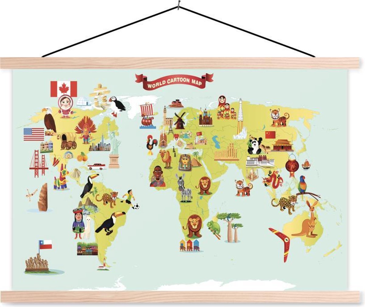 Wereldkaart Kinderen - Licht - Symbolen - 150x100 cm - Schoolplaat