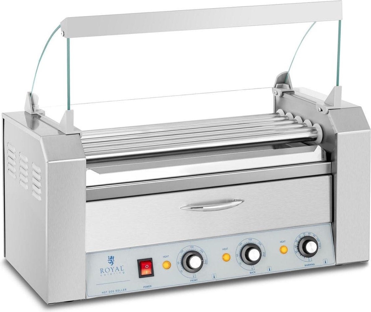 Royal Catering Hotdoggrill - 5 rollen - opwarmlade - roestvrij staal