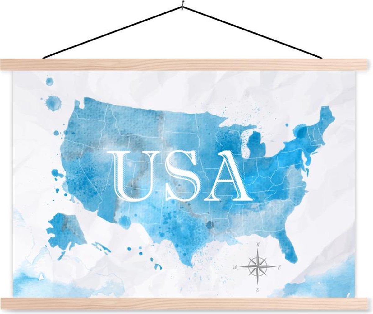 Schoolplaat - Verenigde Staten - Wereldkaart - Waterverf - 60x40 cm - Blanke latten