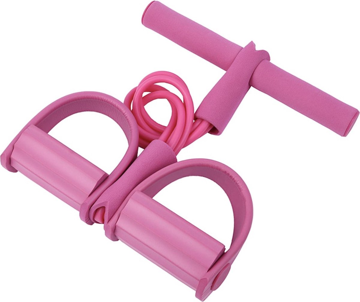 Fitness Tube | Roze | Elastische Buikspiertrainer | Ab Trainer | Sit Up | Yoga Band | Pilates Band | Schouder Trainer | Gym | Weerstandselastiek | Elastiek met Handvat en Pedaal