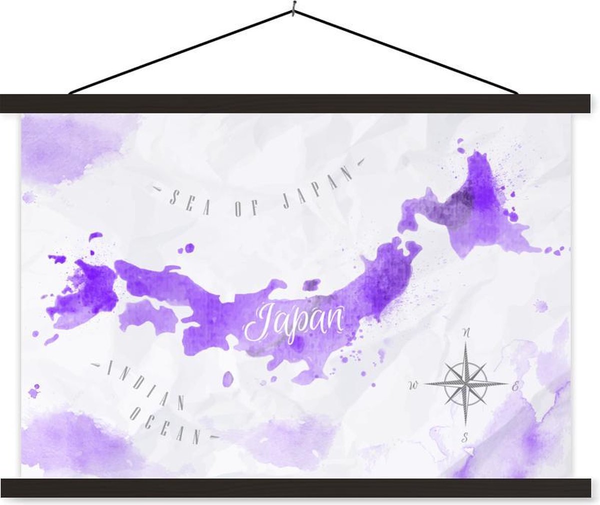 Schoolplaat - Wereldkaarten - Japan - Paars - 60x40 cm - Zwarte latten