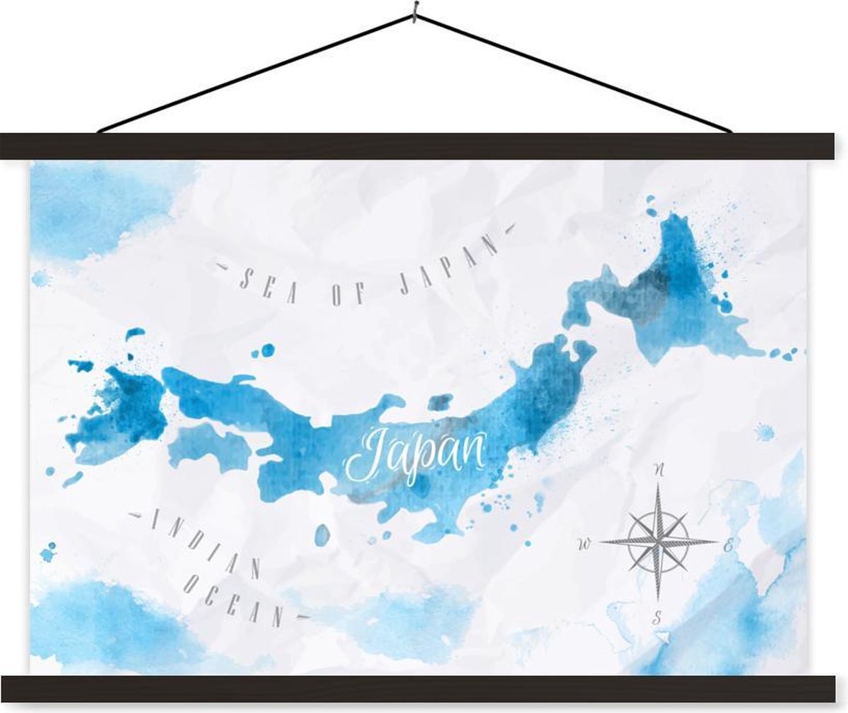 Wereldkaarten - Wereldkaarten - Japan - Waterverf - 150x100 cm - Textielposter