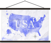Schoolplaat - Verenigde Staten - Blauw - Wereldkaart - 60x40 cm - Zwarte latten
