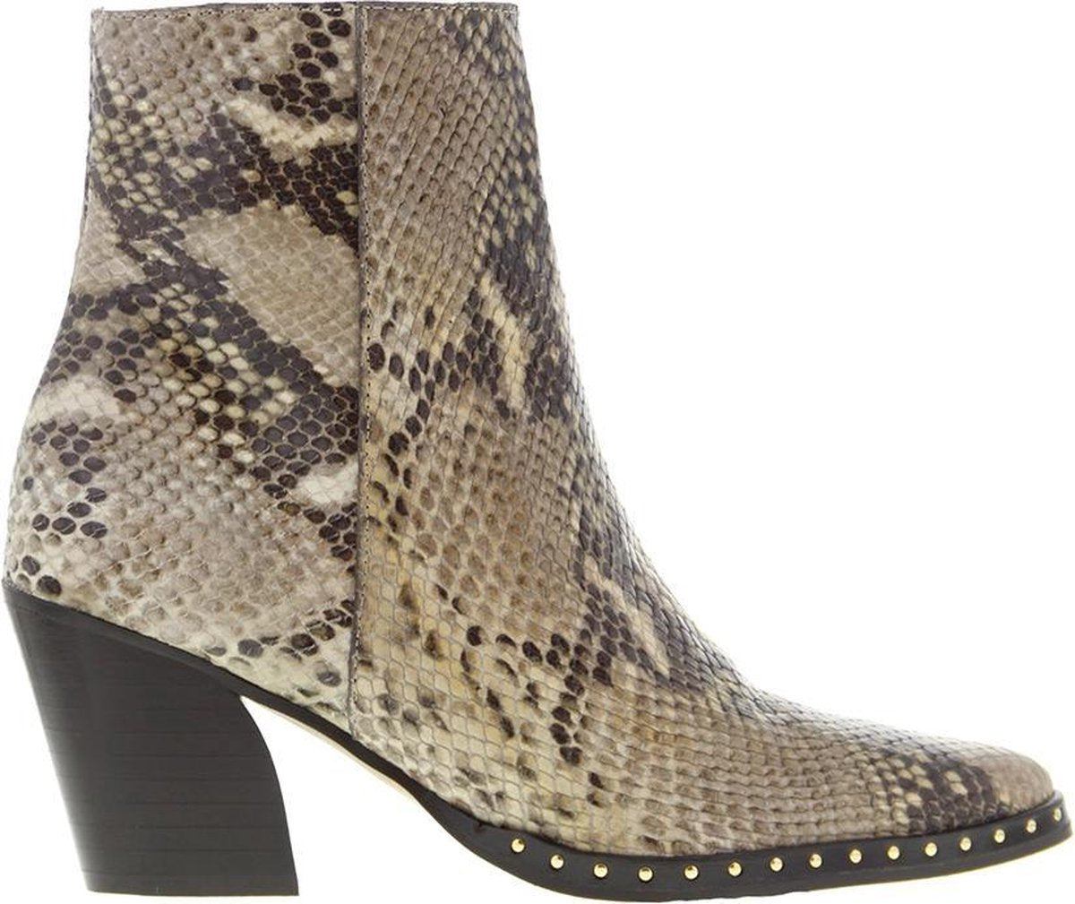 Tango | Ella oblique 10-a taupe leather boot - dk brown heel/sole/studs | Maat: 38
