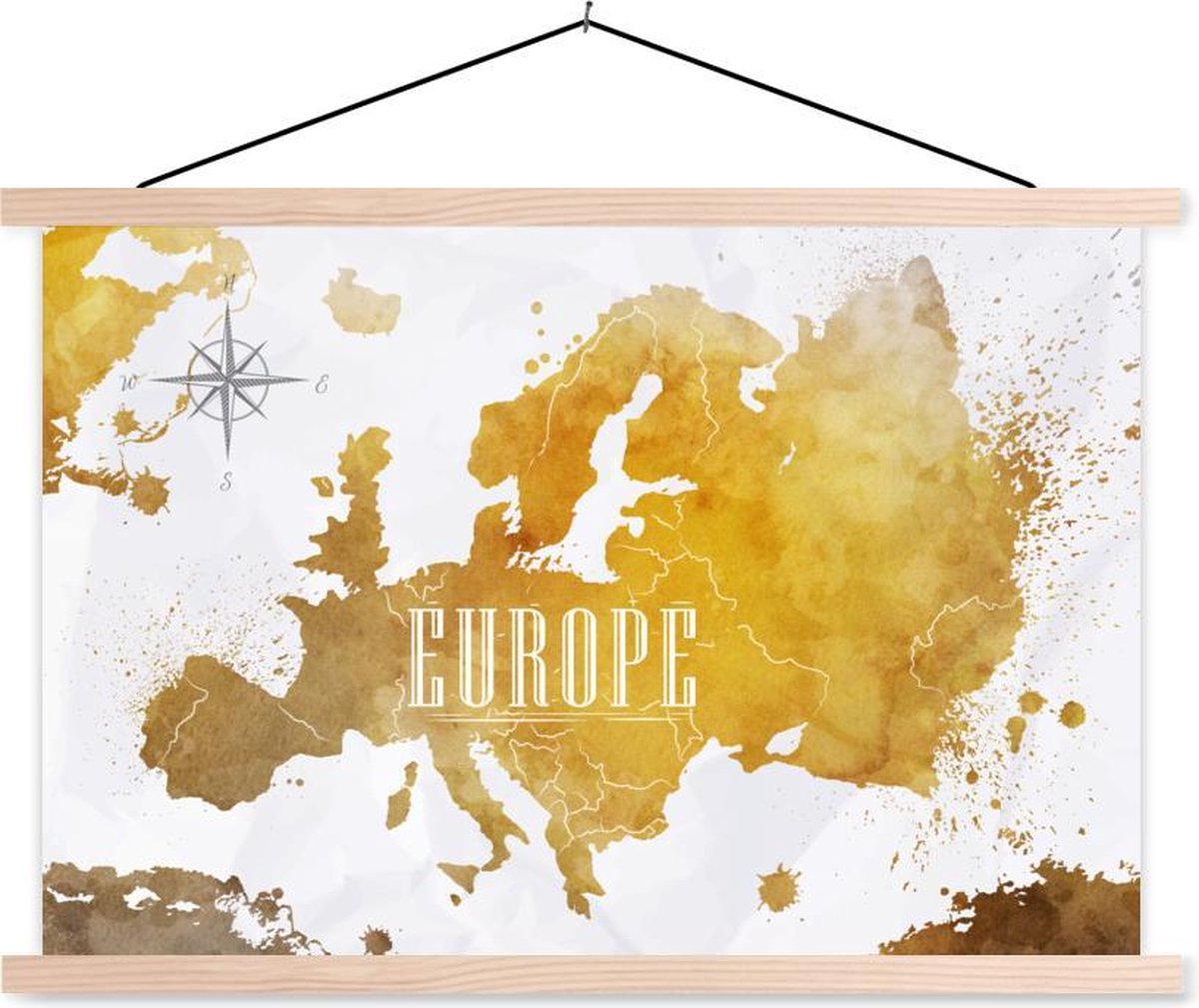Schoolplaat - Wereldkaarten - Europa - Goud - 60x40 cm - Blanke latten