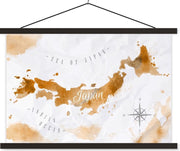 Schoolplaat - Verf - Japan - Wereldkaart - 150x100 cm - Zwarte latten