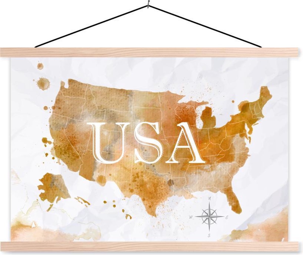 Schoolplaat - Verenigde Staten - Wereldkaart - Olieverf - 60x40 cm - Blanke latten