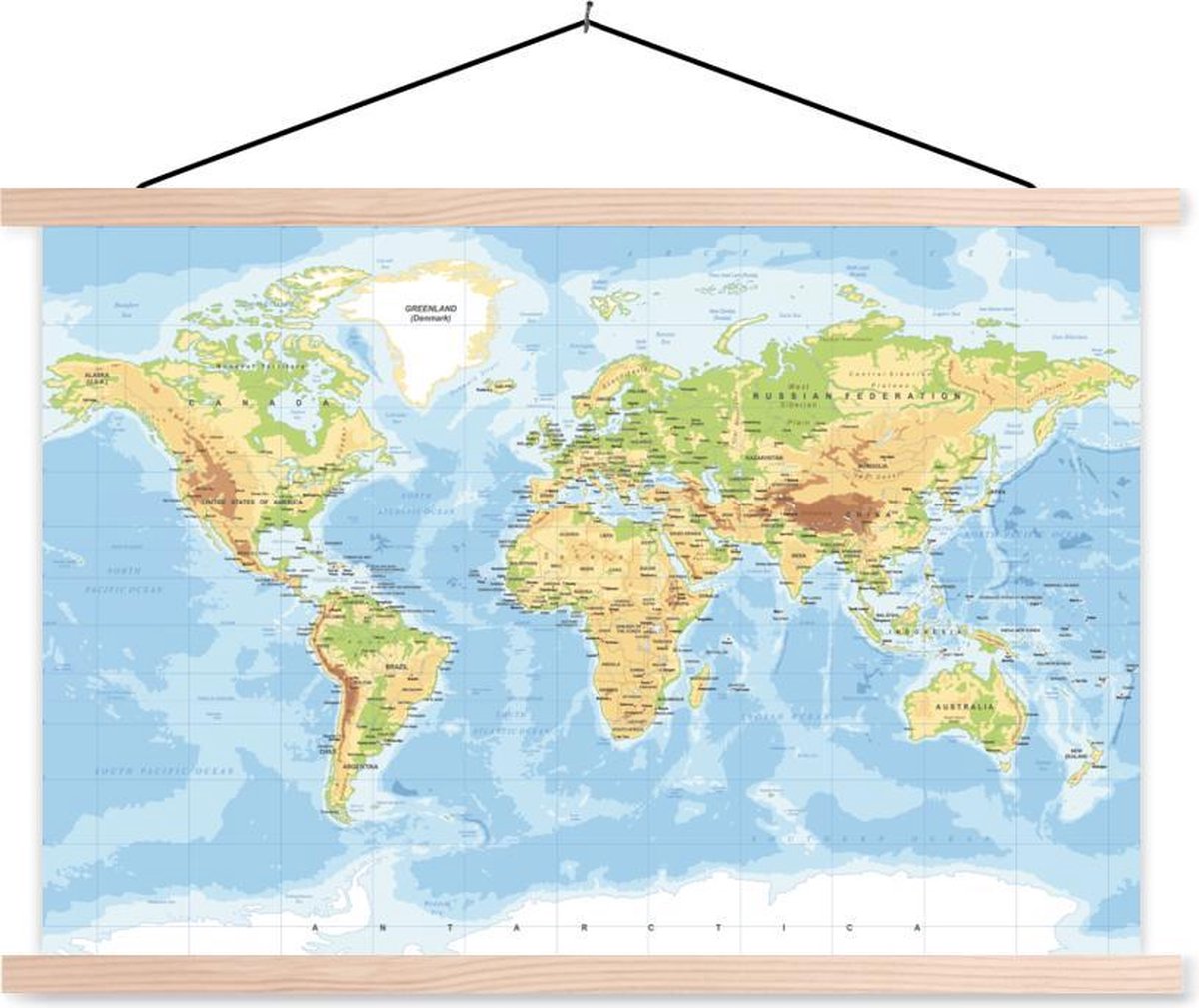 Schoolplaat - Wereldkaart - Aardrijkskunde - Atlas - 150x100 cm - Blanke latten