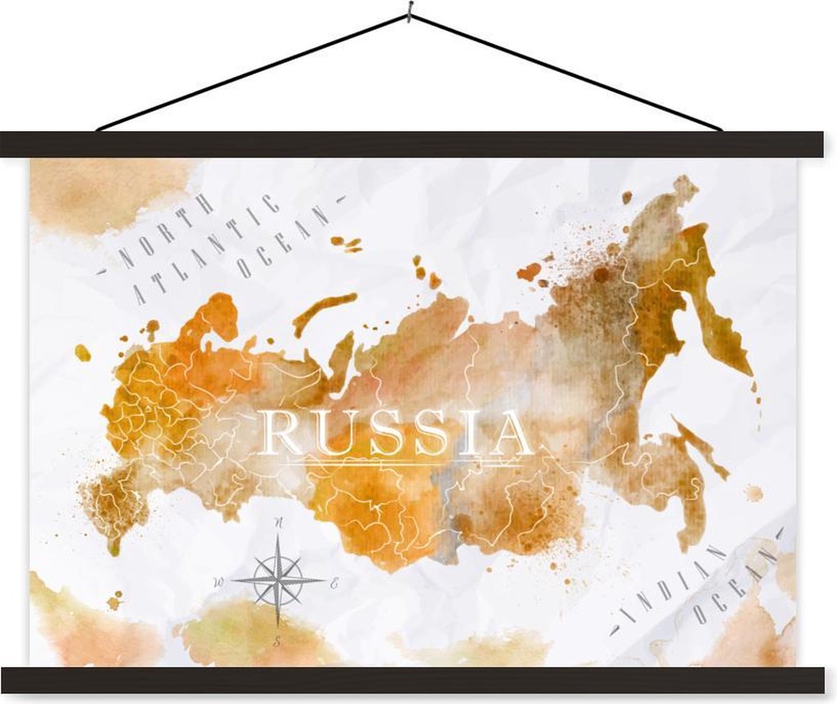 Schoolplaat - Rusland - Wereldkaart - Verf - 60x40 cm - Zwarte latten