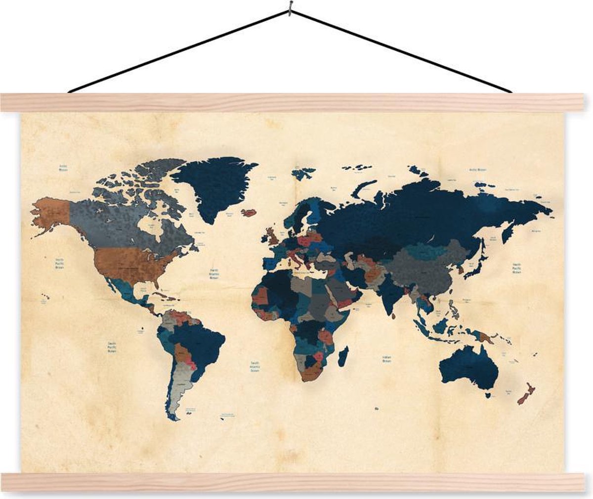 Wereldkaart Wanddecoratie - Vintage - Historisch - Schoolplaat - 60x40 cm