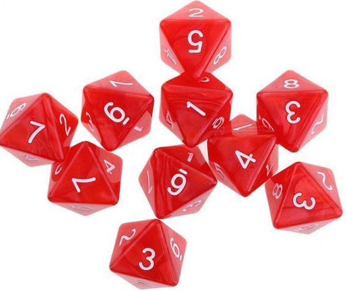 8-Kantige Dobbelsteen (SET van 10 STUKS) - D8 - 8 Zijdige Dobbelsteen - Rood - Stipco