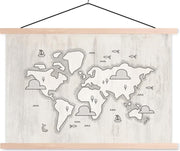 Wereldkaart Kinderen - Simpel - Grijs - 150x100 cm - Schoolplaat
