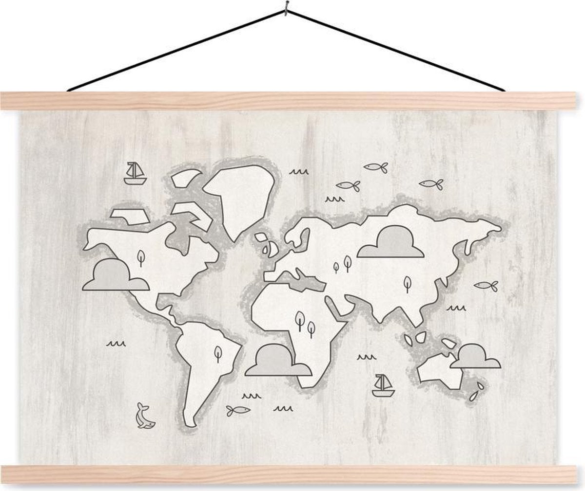 Wereldkaart Kinderen - Simpel - Grijs - 60x40 cm - Schoolplaat