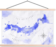 Schoolplaat - Waterverf - Wereldkaart - Blauw - 150x100 cm - Blanke latten