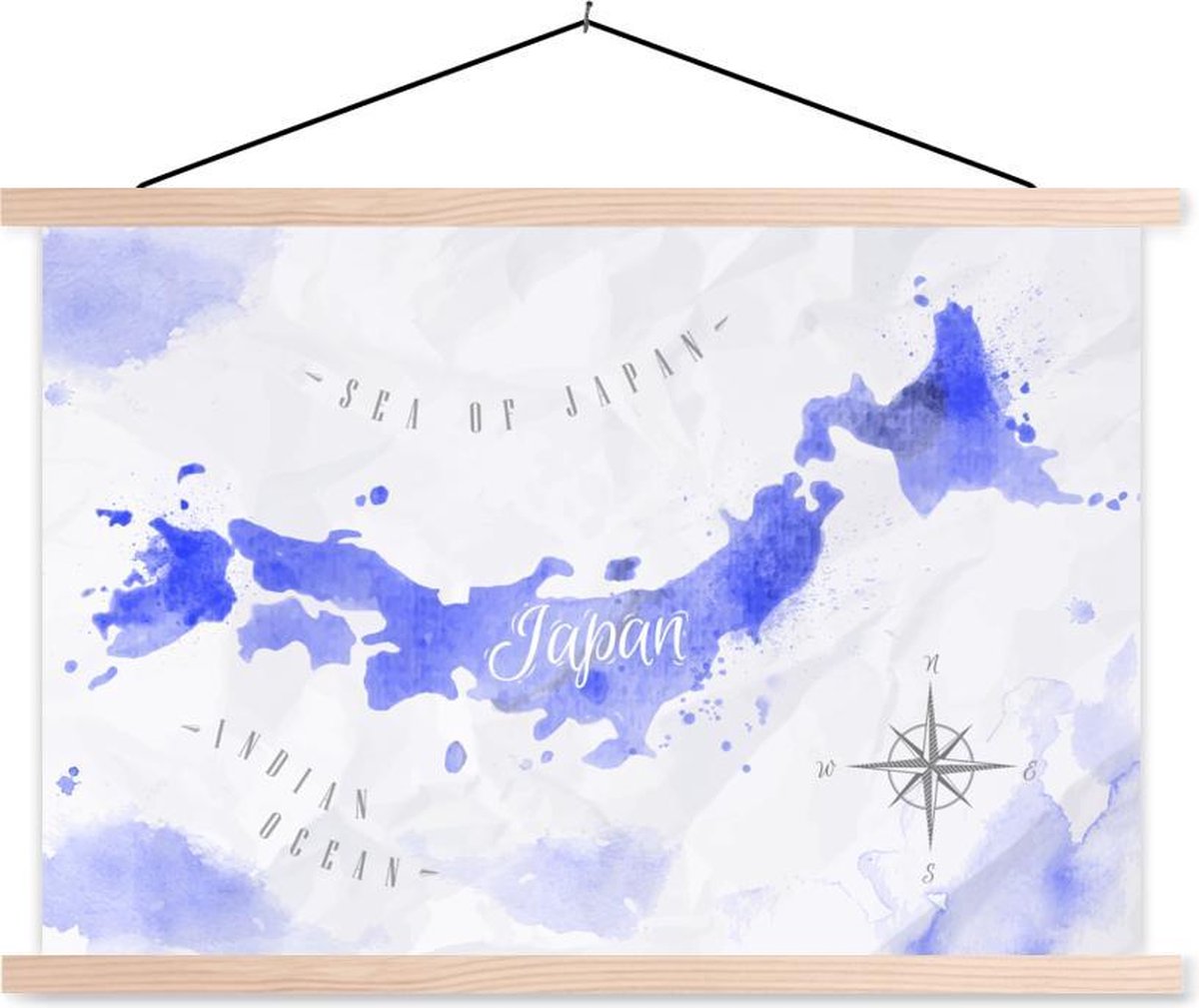 Schoolplaat - Waterverf - Wereldkaart - Blauw - 150x100 cm - Blanke latten