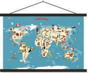 Wereldkaart Kinderen - Aarde - Symbolen - 150x100 cm - Schoolplaat