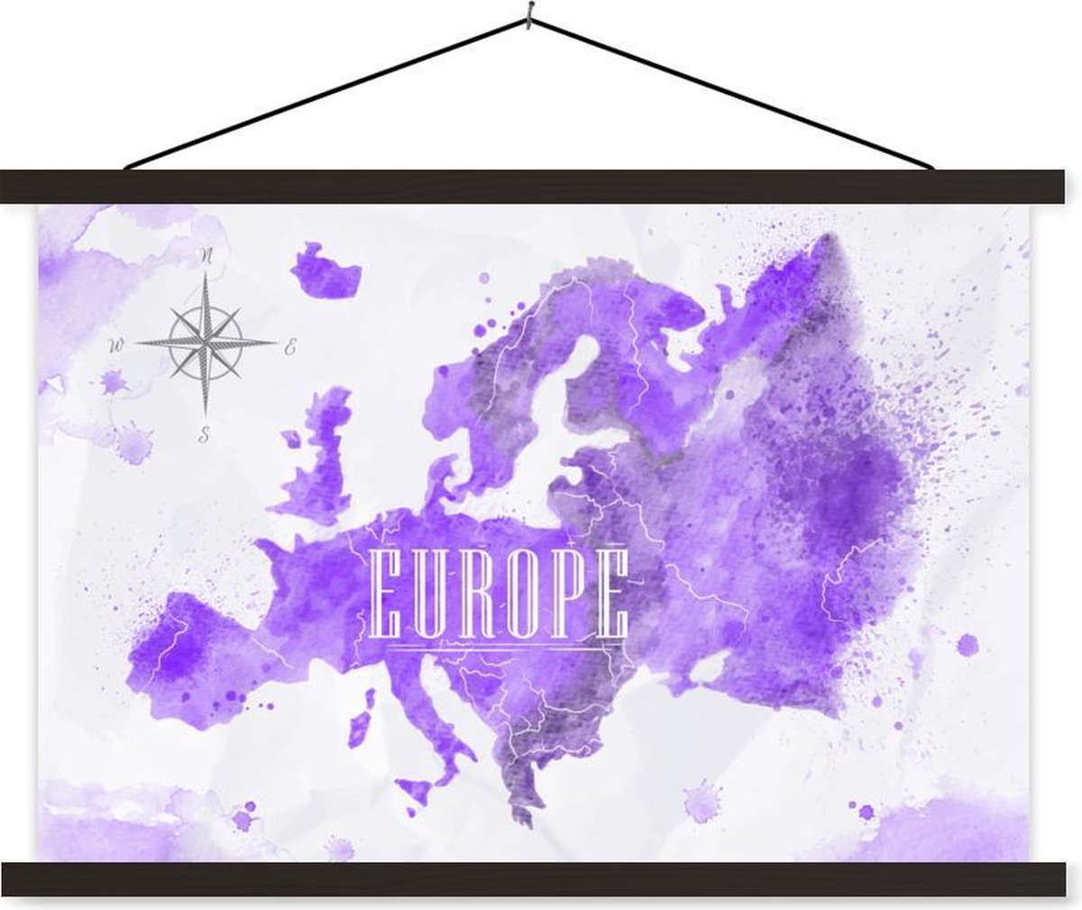 Schoolplaat - Europa - Wereldkaart - Verf - 150x100 cm - Zwarte latten