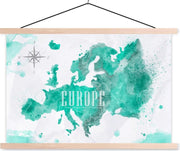 Schoolplaat - Waterverf - Wereldkaart - Europa - 60x40 cm - Blanke latten