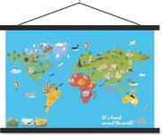 Wereldkaart Kinderen - Modern - Symbolen - 90x60 cm - Schoolplaat