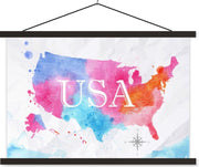 Schoolplaat - Amerika - Wereldkaart - Waterverf - 150x100 cm - Zwarte latten