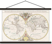 Schoolplaat - Wereldkaart - Retro - Frans - 60x40 cm - Zwarte latten