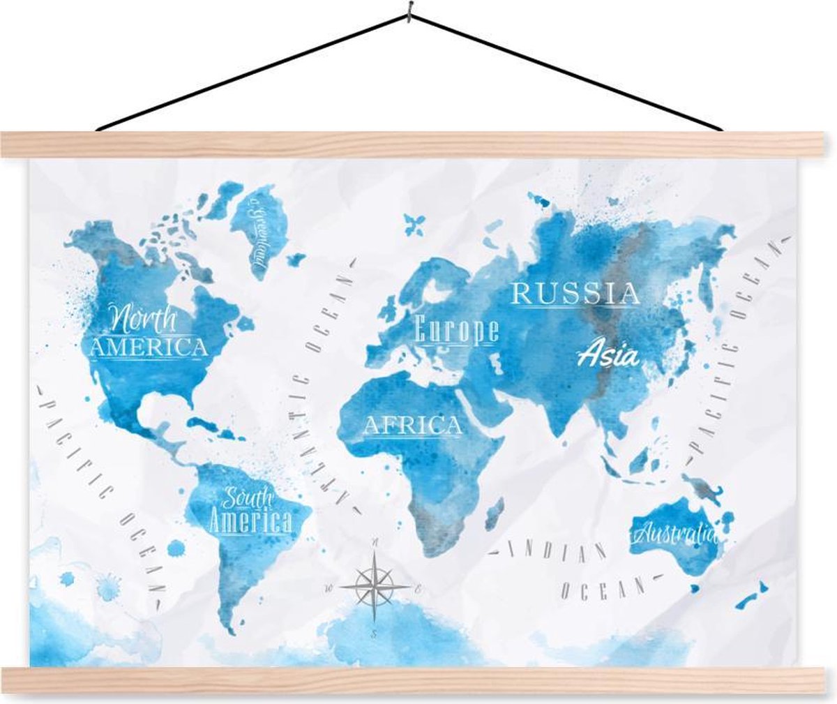 Wereldkaarten - Wereldkaarten - Olieverf - Kleuren - 150x100 cm - Textielposter