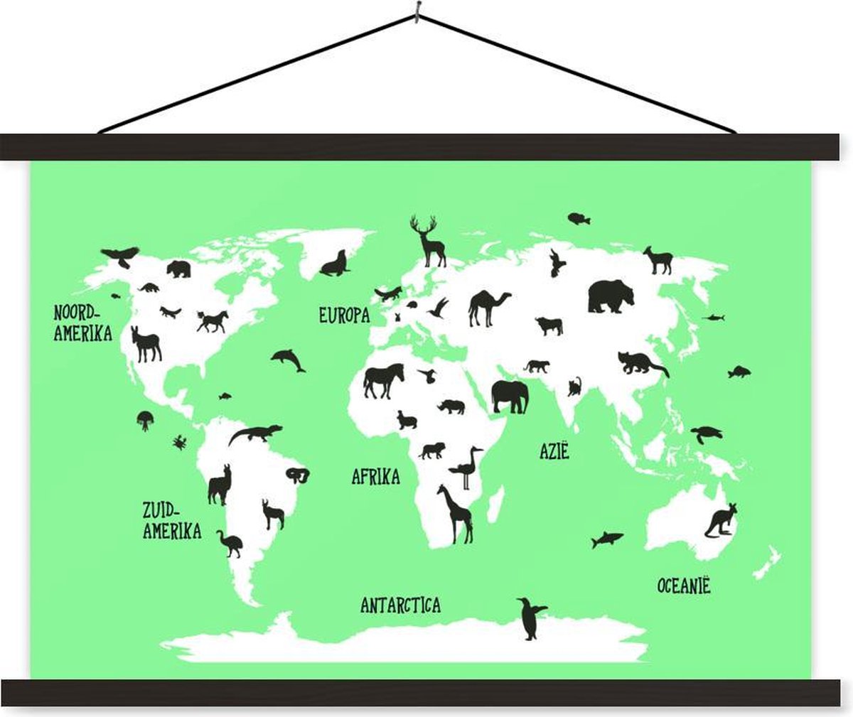 Wereldkaart Kinderen - Dieren - Mintgroen - 120x80 cm - Schoolplaat