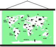Wereldkaart Kinderen - Dieren - Mintgroen - 120x80 cm - Schoolplaat
