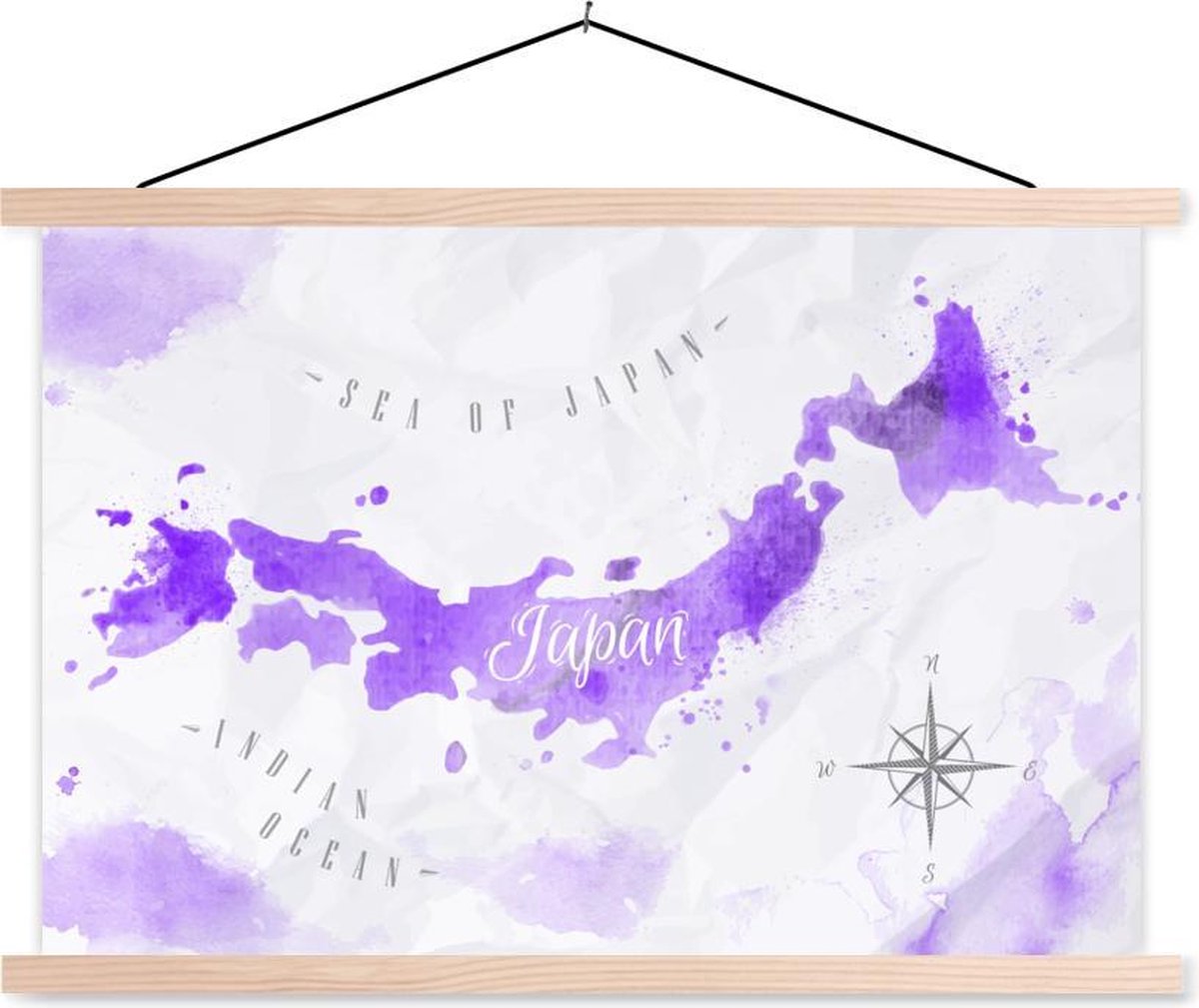 Schoolplaat - Wereldkaarten - Japan - Paars - 60x40 cm - Blanke latten