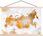 Schoolplaat - Rusland - Wereldkaart - Goud - 150x100 cm - Blanke latten