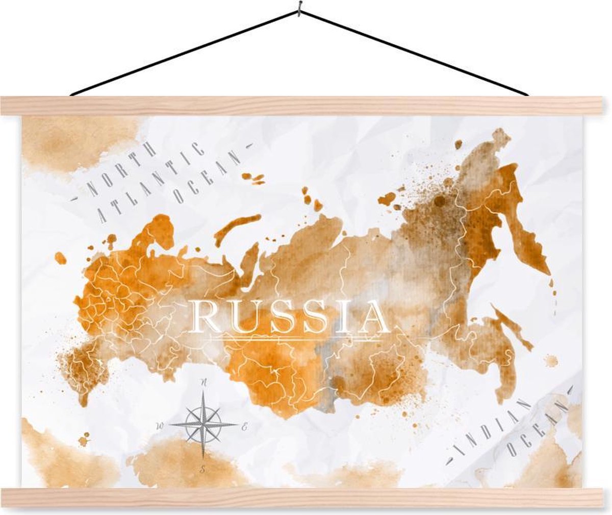Schoolplaat - Rusland - Wereldkaart - Goud - 150x100 cm - Blanke latten