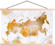 Schoolplaat - Rusland - Wereldkaart - Verf - 60x40 cm - Blanke latten