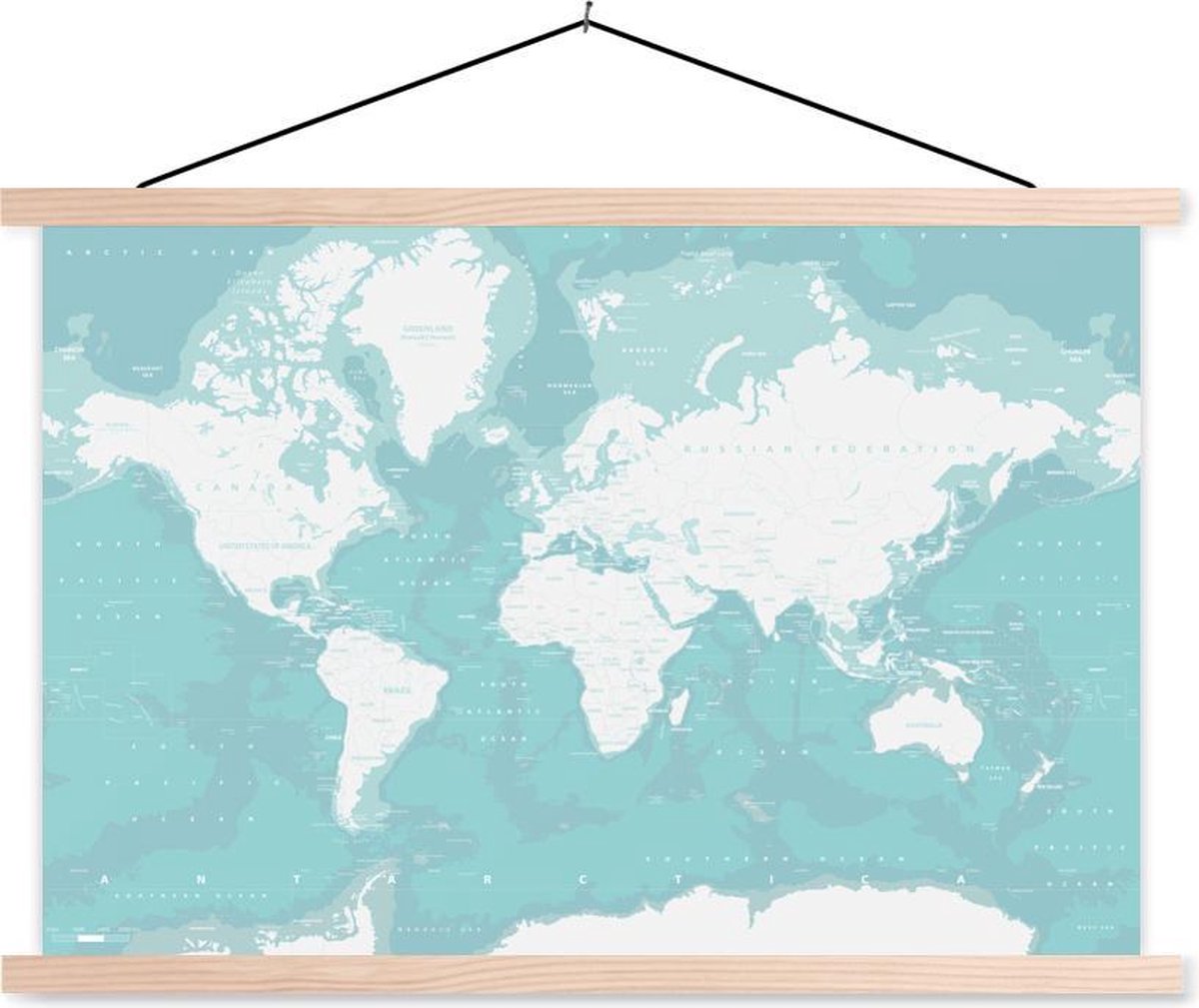Wereldkaart blauw schoolplaat platte latten blank 120x80 cm - Foto print op textielposter (wanddecoratie woonkamer/slaapkamer)