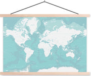 Wereldkaart blauw schoolplaat platte latten blank 120x80 cm - Foto print op textielposter (wanddecoratie woonkamer/slaapkamer)