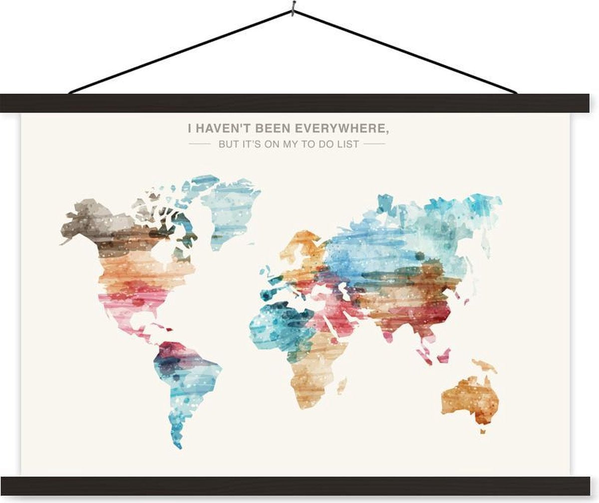 Wereldkaart - Quote - Kleuren schoolplaat platte latten zwart