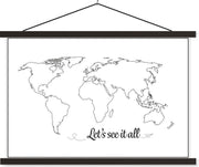 Wereldkaart - Simpel - Quote schoolplaat platte latten zwart