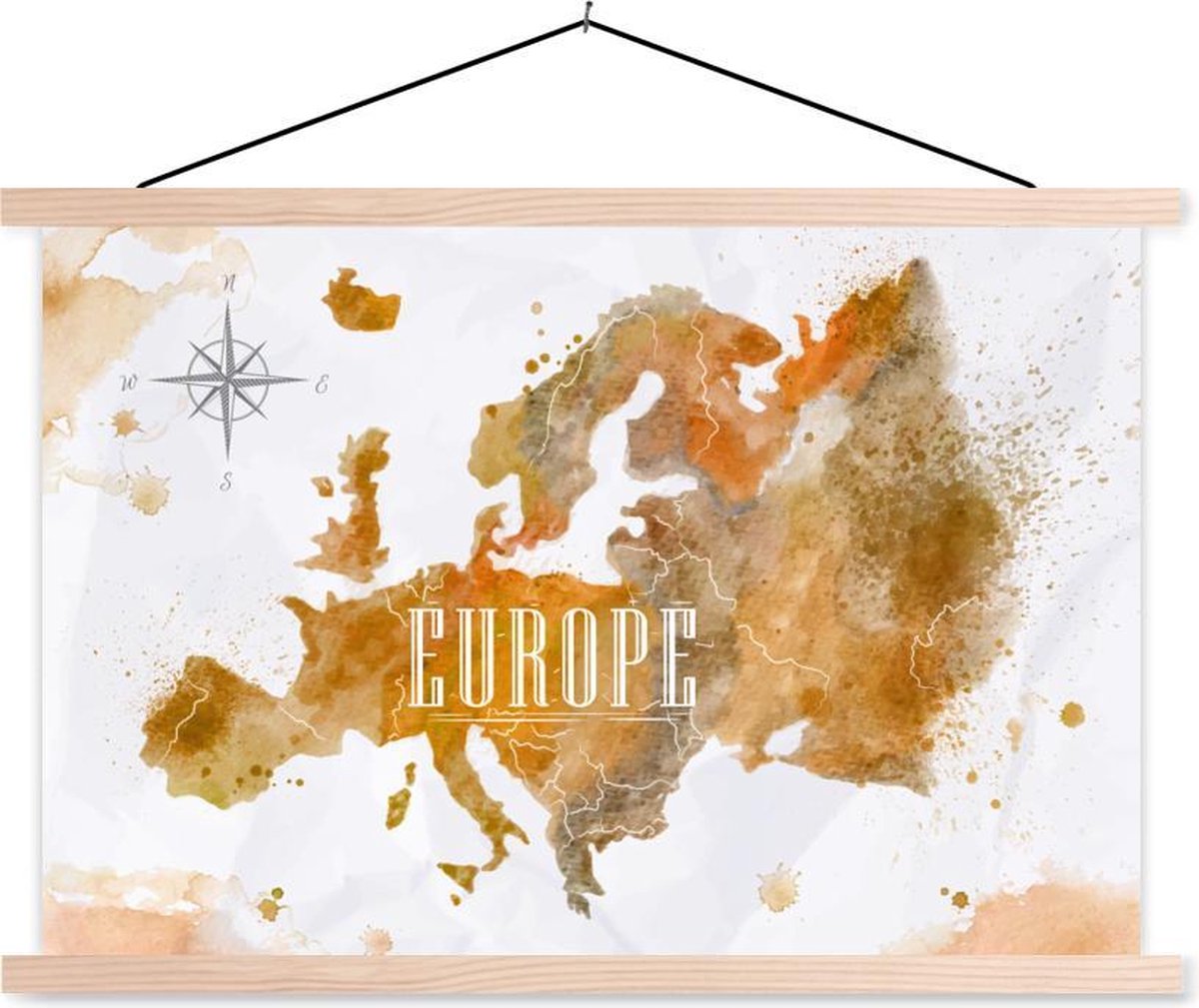 Schoolplaat - Europa - Verf - Wereldkaart - 60x40 cm - Blanke latten