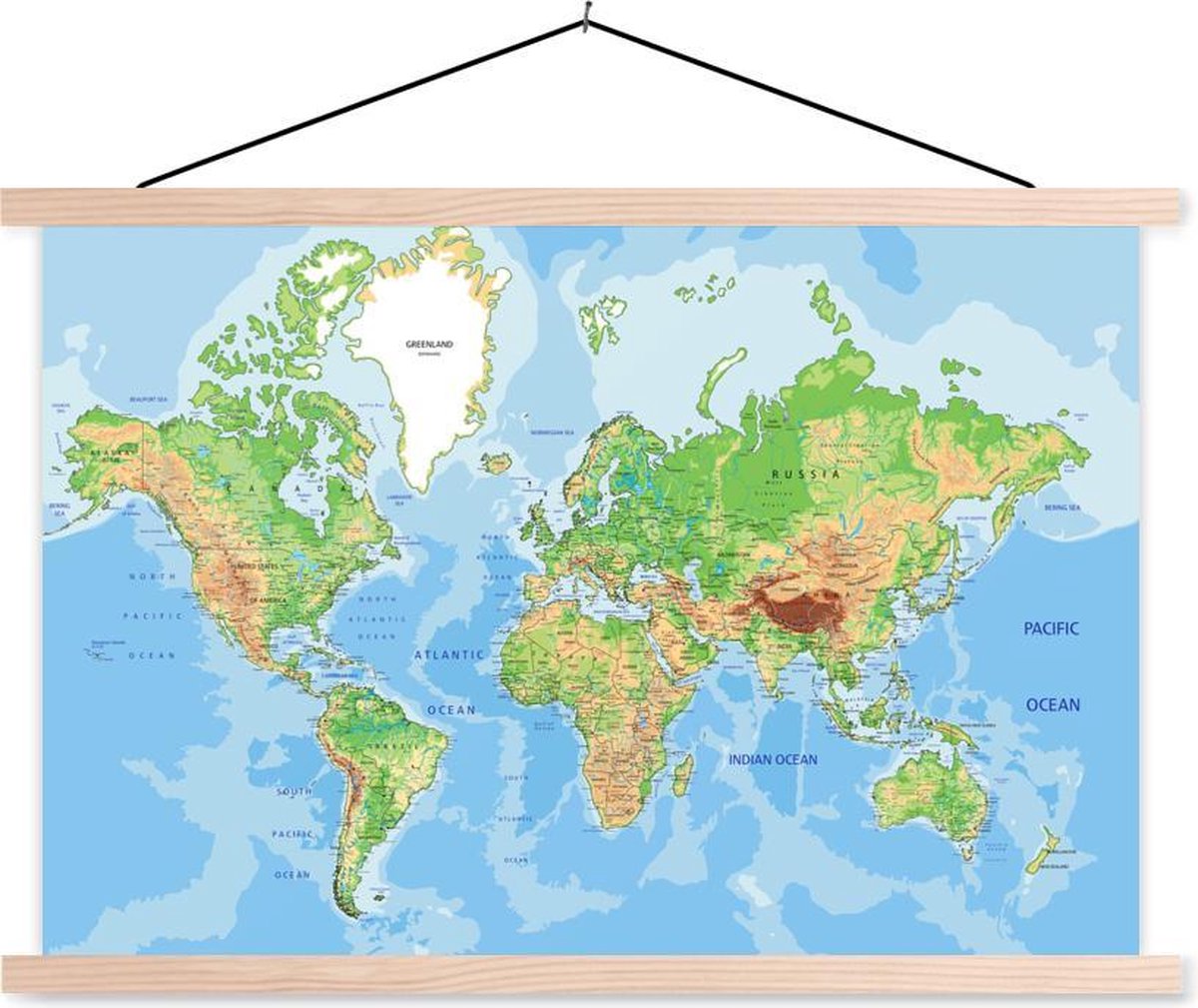 Wereldkaart Realistisch schoolplaat platte latten blank 120x80 cm - Foto print op textielposter (wanddecoratie woonkamer/slaapkamer)