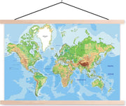 Wereldkaart Realistisch schoolplaat platte latten blank 120x80 cm - Foto print op textielposter (wanddecoratie woonkamer/slaapkamer)